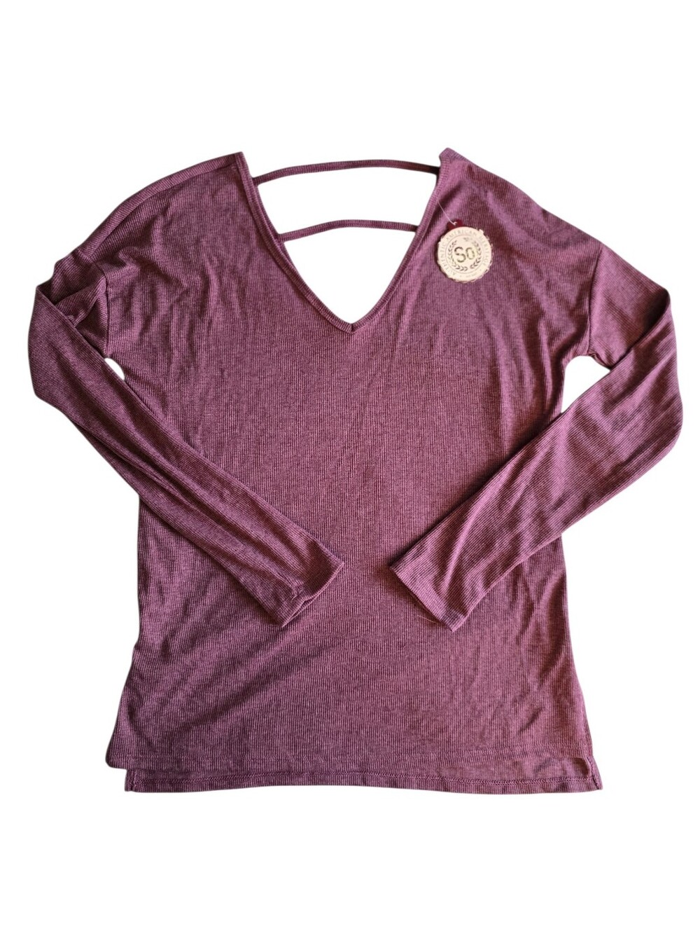Dusty Mauve V-Neck Long Sleeve Top with Strappy Back (NWT)